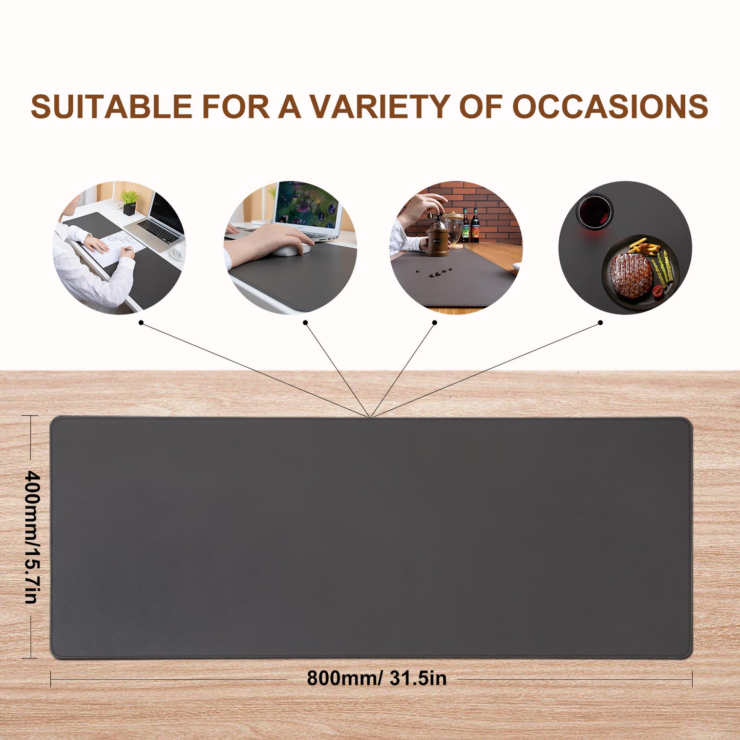 ECOAKLY Double-Sided Desk Pad,Natural Cork and PU Leather Large Mouse Pad,Large Mouse Pad for Desk(31.5" x 15.7",Brown+Cork)