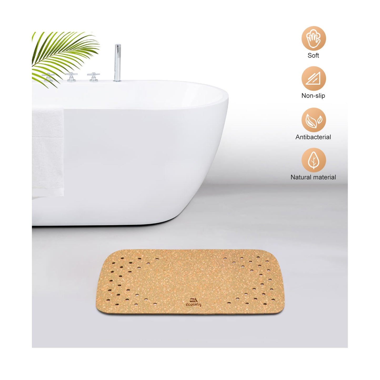 ECOAKLY Cork Bath Mat,Non Slip Shower Mat, Easy to Clean,Comfortable on Feet